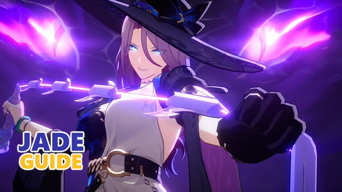 jade build, jade honkai star rail, jade, jade light cone, jade relics, a screenshot of jade with the words jade guide on it