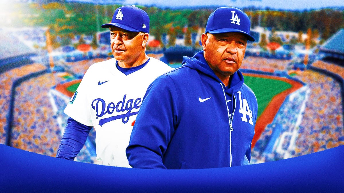 Los Angeles Dodgers manager Dave Roberts in front of Dodger Stadium.