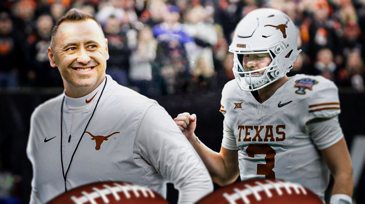 Texas football, Longhorns, Quinn Ewers, Steve Sarkisian, 2024 Texas football, Steve Sarkisian and Quinn Ewers with Texas football stadium in the background