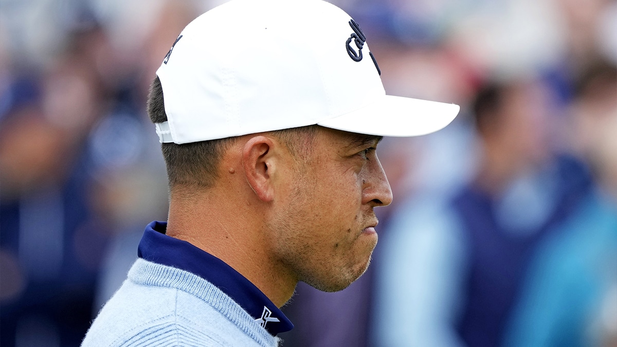 Xander Schauffele reacts to his putt on the 12th green during the second round of the Open Championship golf tournament at Royal Troon