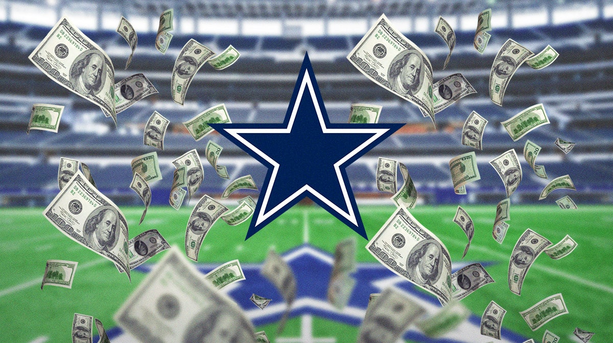 Dallas Cowboys logo with money surrounding it.