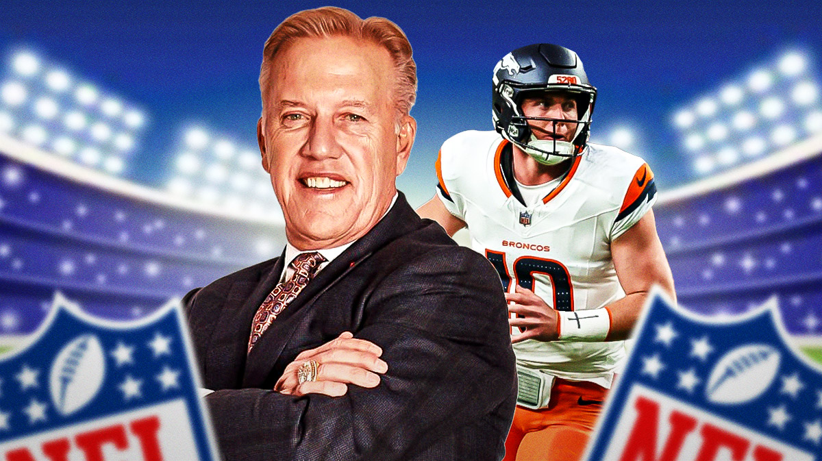 Denver Broncos star Bo Nix next to John Elway.