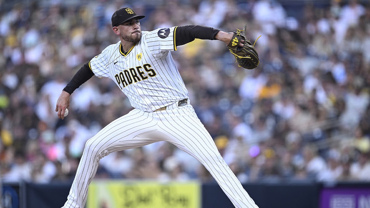 San Diego Padres starting pitcher Joe Musgrove (44) pitches against the Pittsburgh Pirates during the first inning at Petco Park.