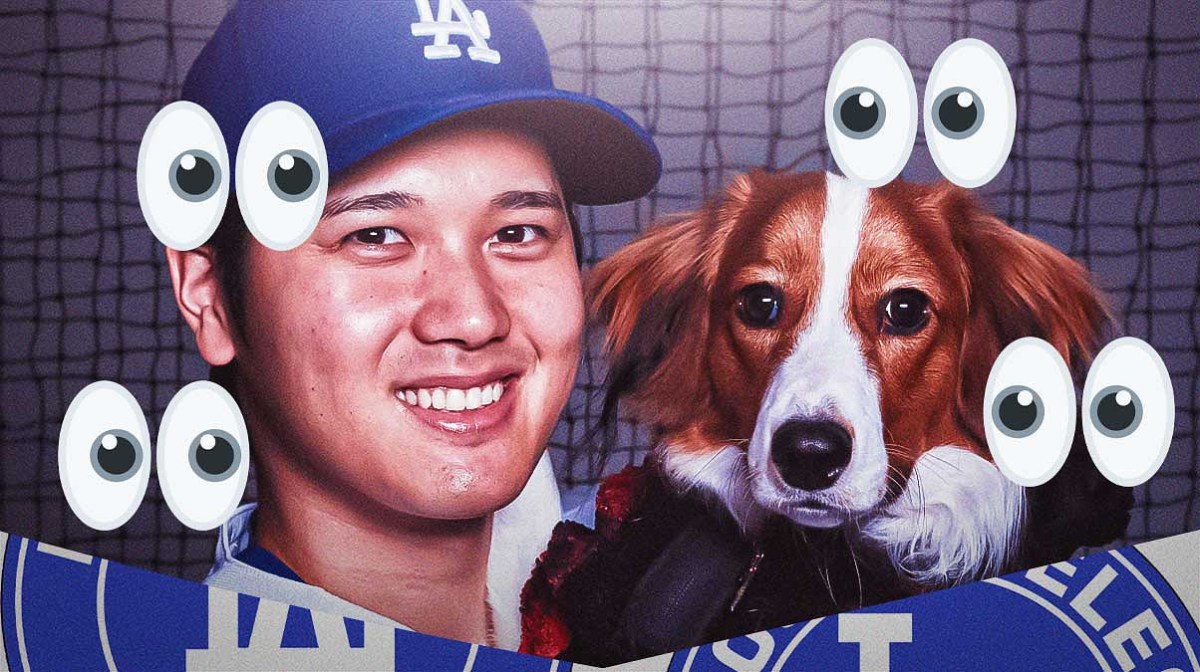 Shohei Ohtani and his dog Decoy with "eyes" emojis