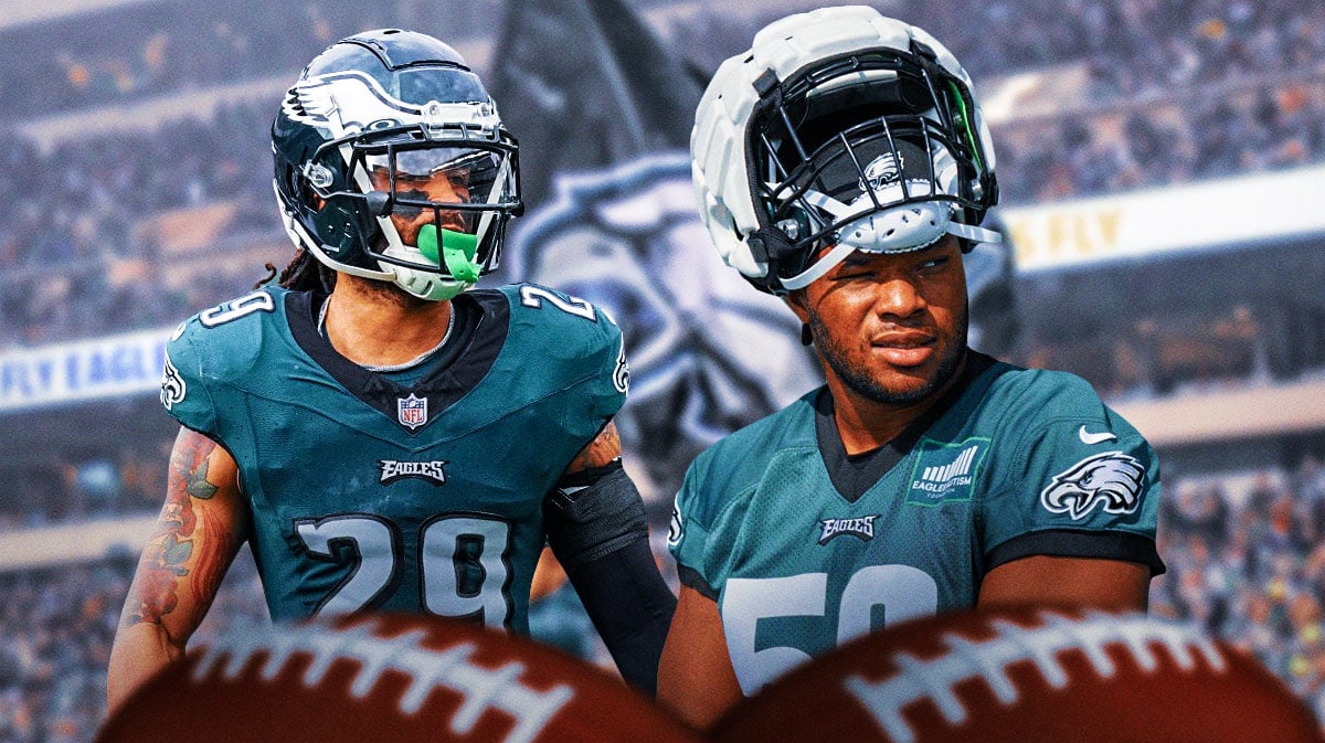 Tyler Steen and Avonte Maddox with the Lincoln Financial Field as the background.