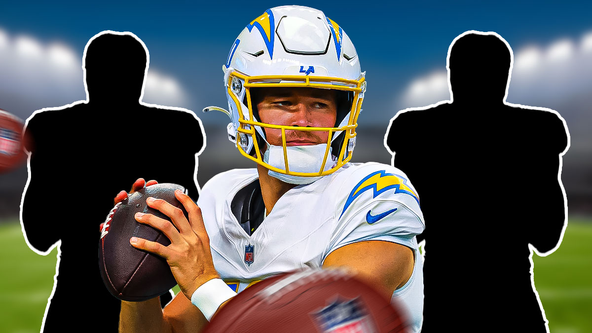 Justin Herbert and two quarterback silhouettes. Big red "no" symbol on the graphic.