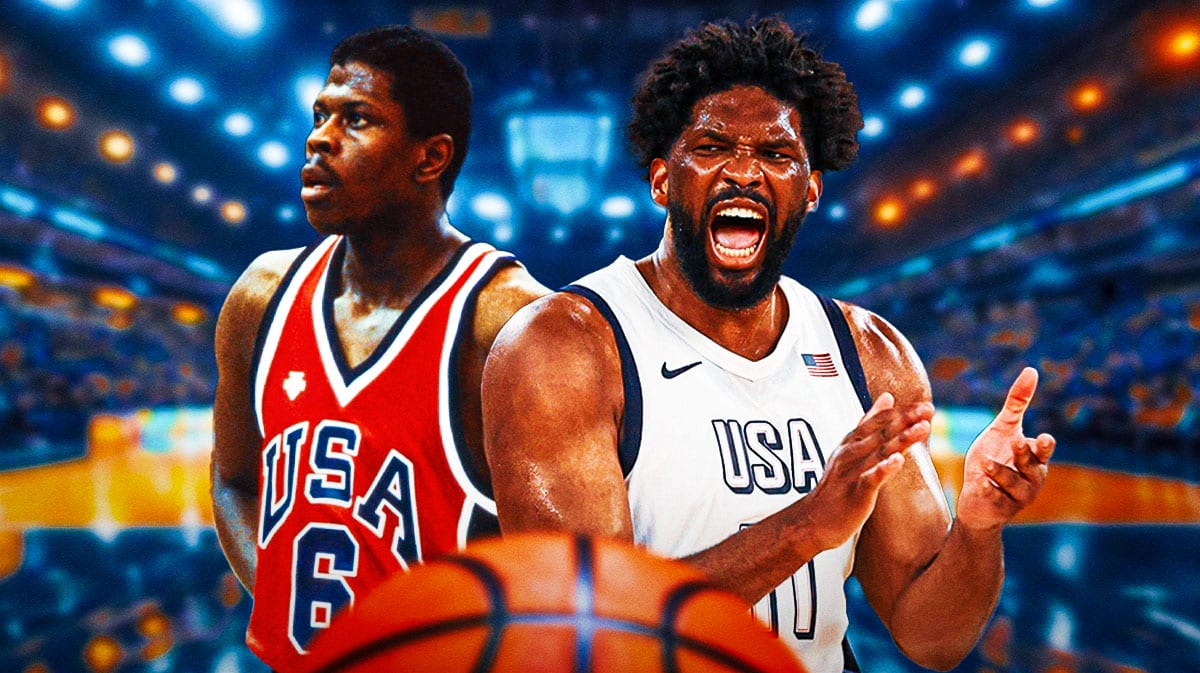 Patrick Ewing and Joel Embiid playing for Team USA.