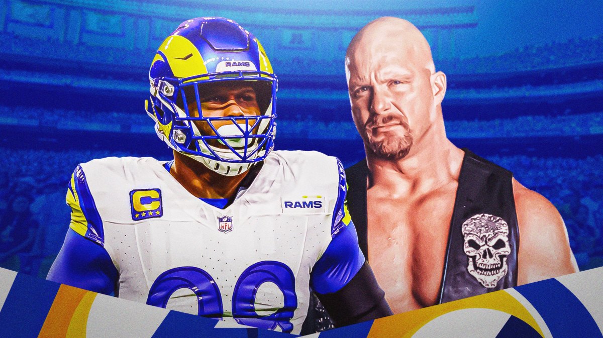 Rams Aaron Donald next to Stone Cold Steve Austin