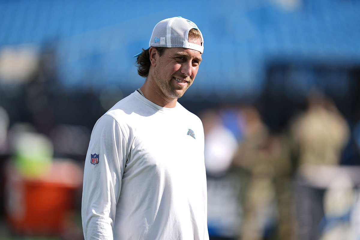 Carolina Panthers wide receiver Adam Thielen (19) during pregame warm ups against the New York Jets at Bank of America Stadium.