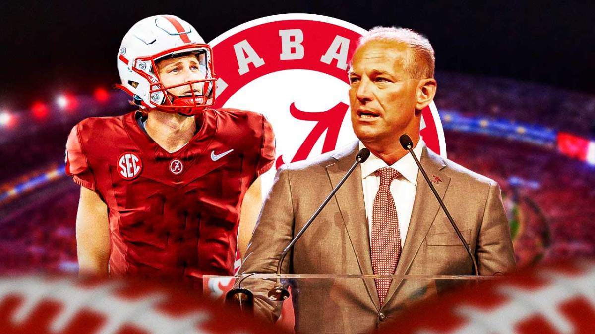 Alabama football, Crimson Tide, Chuck Martin, Graham Nicholson, Miami Ohio football, Kalen DeBoer and Graham Nicholson (in Alabama uni) with Alabama football stadium in the background