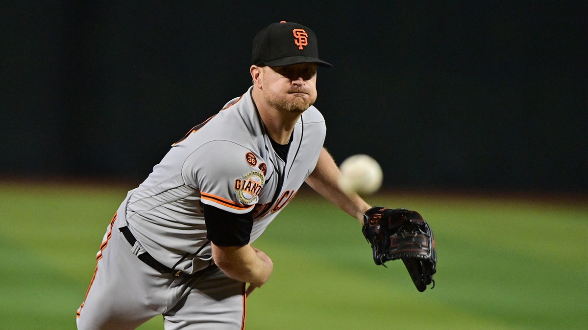 Sep 19, 2023; Phoenix, Arizona, USA; San Francisco Giants starting pitcher Alex Cobb (38) throws in the first inning against the Arizona Diamondbacks at Chase Field. 