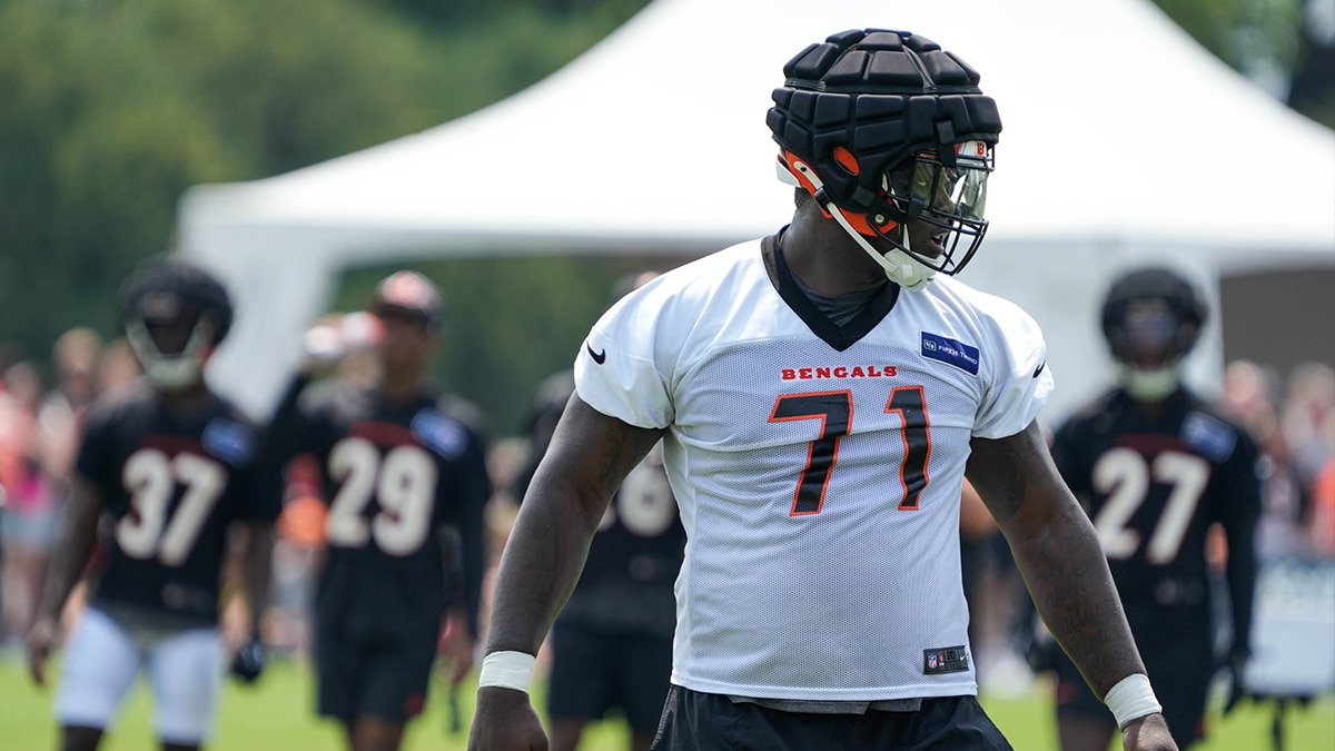 Bengals new player Amarius Mims during the first day of Bengals training camp