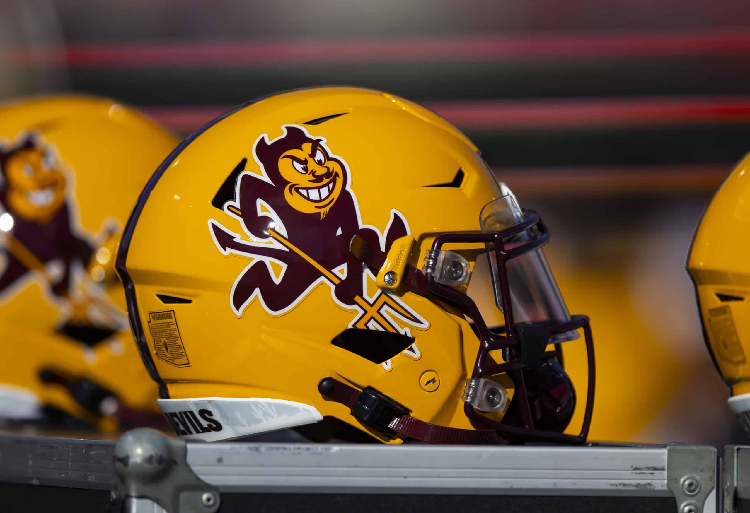 Detailed view of an Arizona State Sun Devils helmet during the Territorial Cup at Arizona Stadium. 