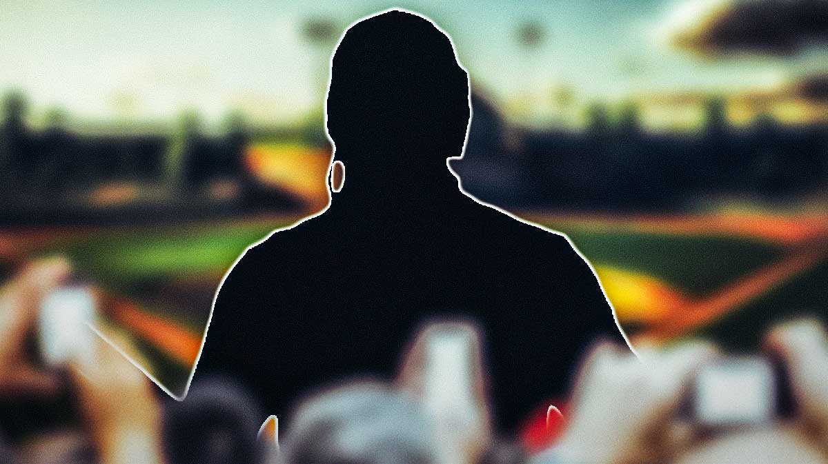 Silhouette in front of a baseball field