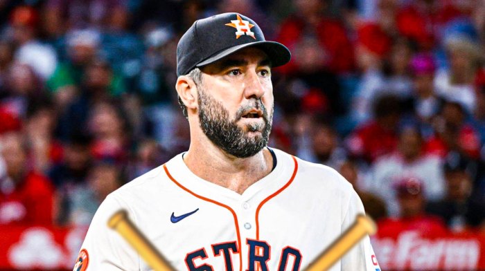 Houston Astros star Justin Verlander in front of Minute Maid Park.