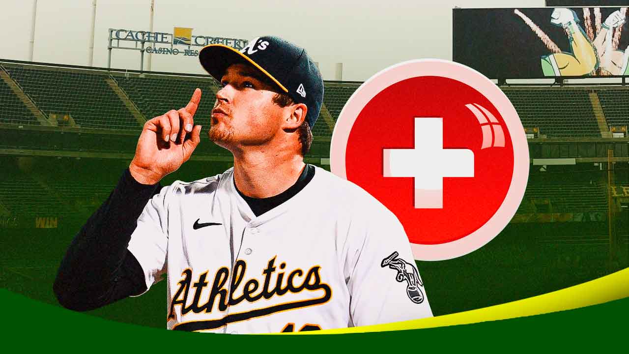 Mason Miller smiles next to hospital logo