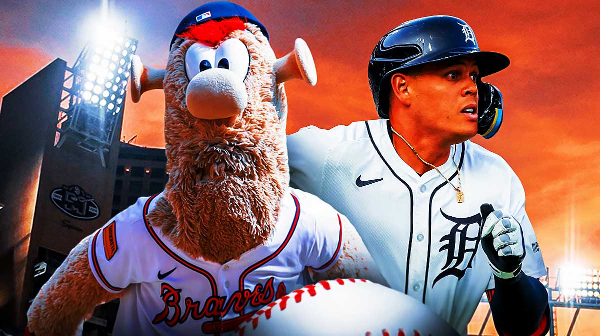 Gio Urshela (Tigers) with Atlanta Braves mascot (Blooper)