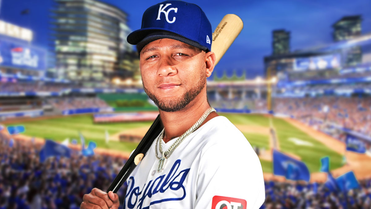 Yuli Gurriel batting in a Kansas City Royals uniform as the veteran infielder was traded from the Braves organization to the Royals after spending years with the Astros.