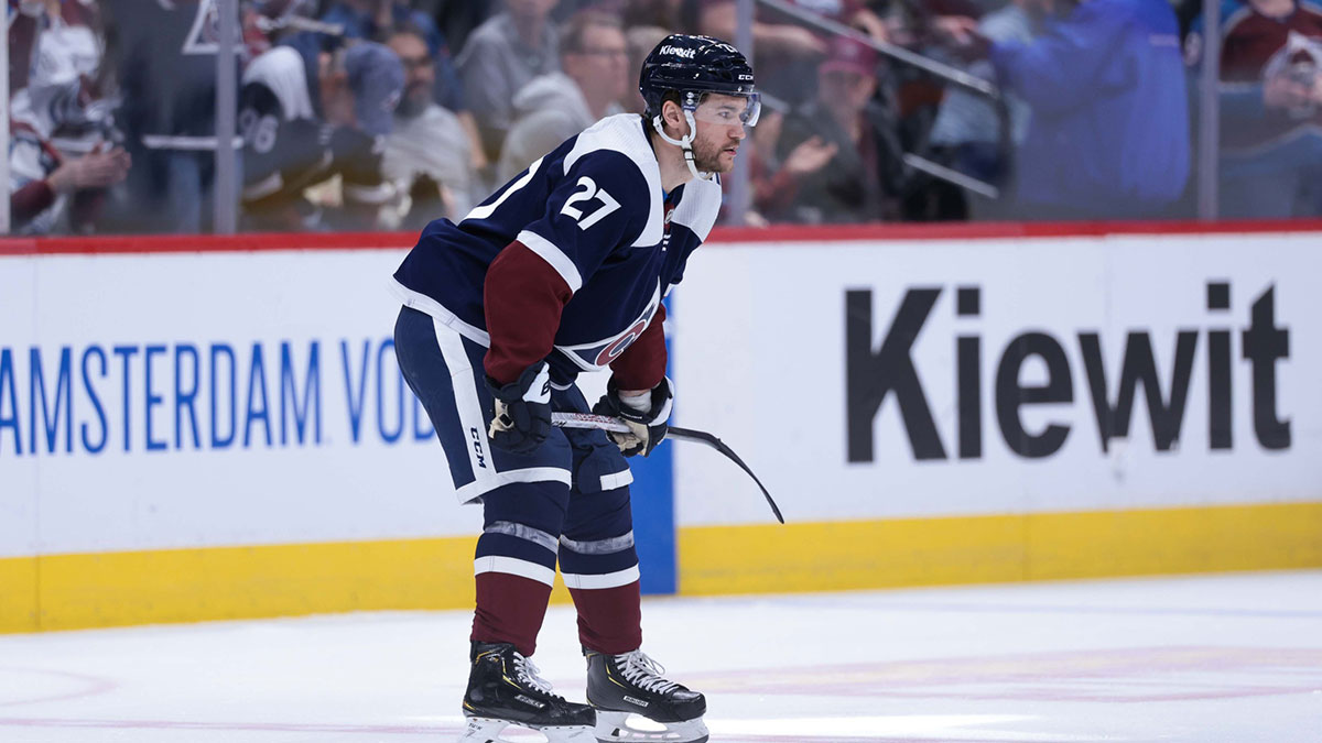 Colorado Avalanche left wing Jonathan Drouin (27) skates after scoring during the first period against the Nashville Predators at Ball Arena.