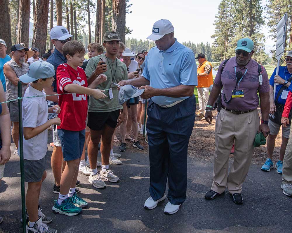 Charles Barkley signs autographs for the fans during the first round of the American Century Celebrity Championship golf tournament at Edgewood Tahoe Golf Course in Stateline, Nev., Friday, July 12, 2024.