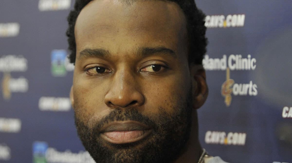 Cleveland Cavaliers point guard Baron Davis talks with the media after the team's first practice at Cleveland Clinic Courts.