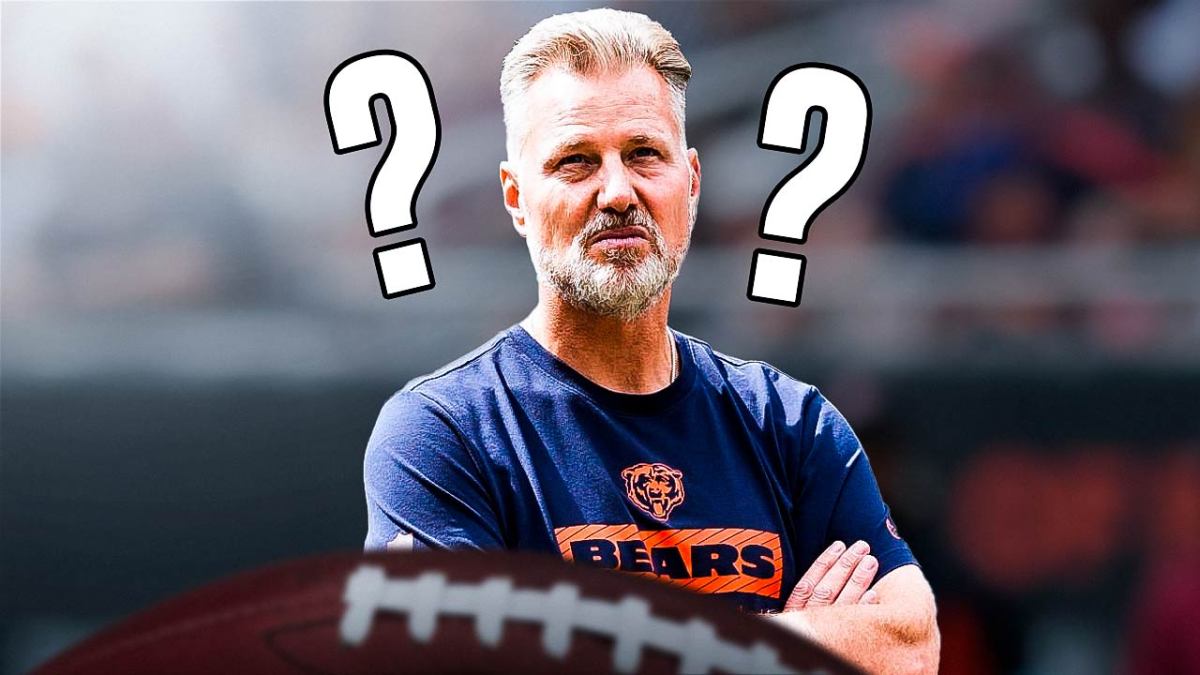Bears head coach Matt Eberflus with question marks next to him