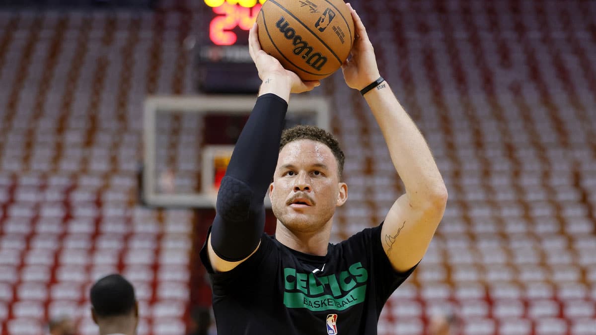 Blake Griffin (91) warms up before game six against the Miami Heat