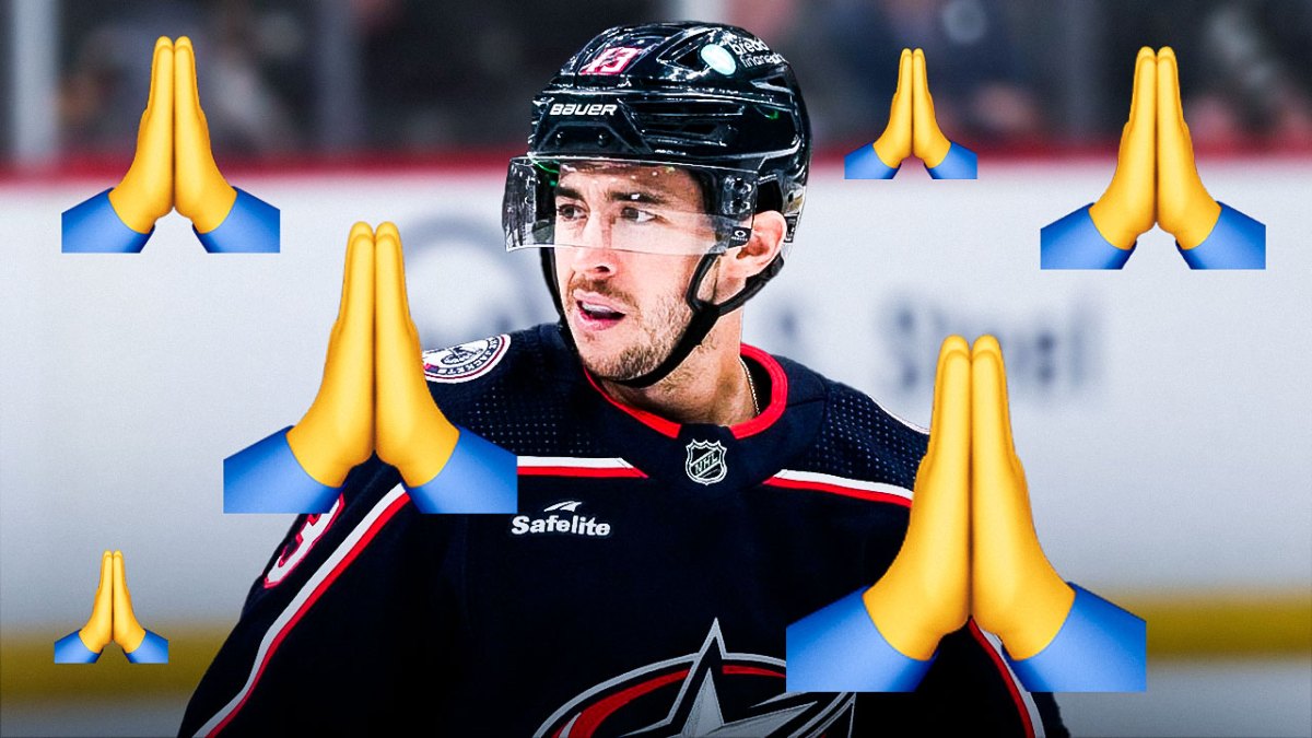 Johnny Gaudreau with a bunch of prayer hand emojis in the background