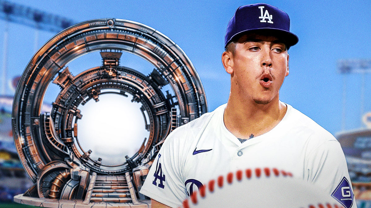 Dodgers' Bobby Miller with a time machine beside him