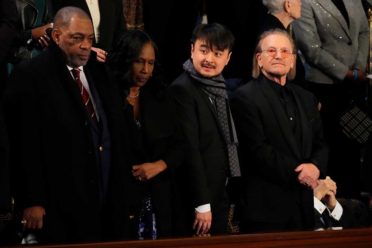 Rodney Wells, RowVaughn Wells, Brandon Tsay, and Bono at the 2023 State of the Union address.