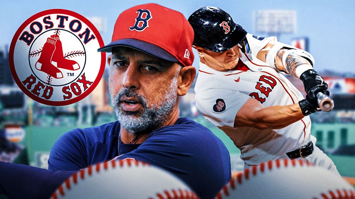 Red Sox Tyler O'Neill and Alex Cora at Fenway Park