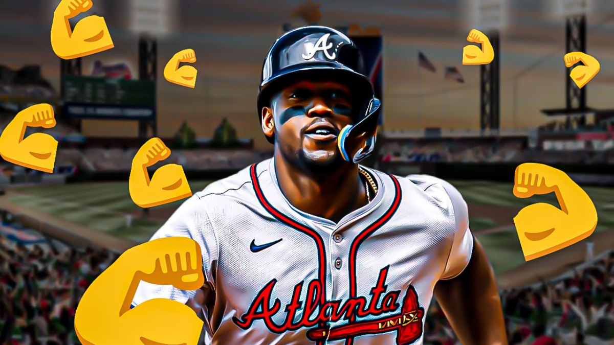 Braves Jorge Soler standing next to muscle emojis