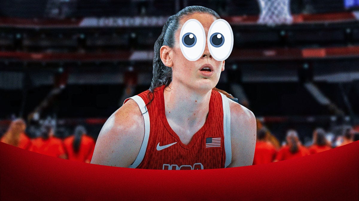 Breanna Stewart in a Team USA uniform with eyes popping out.