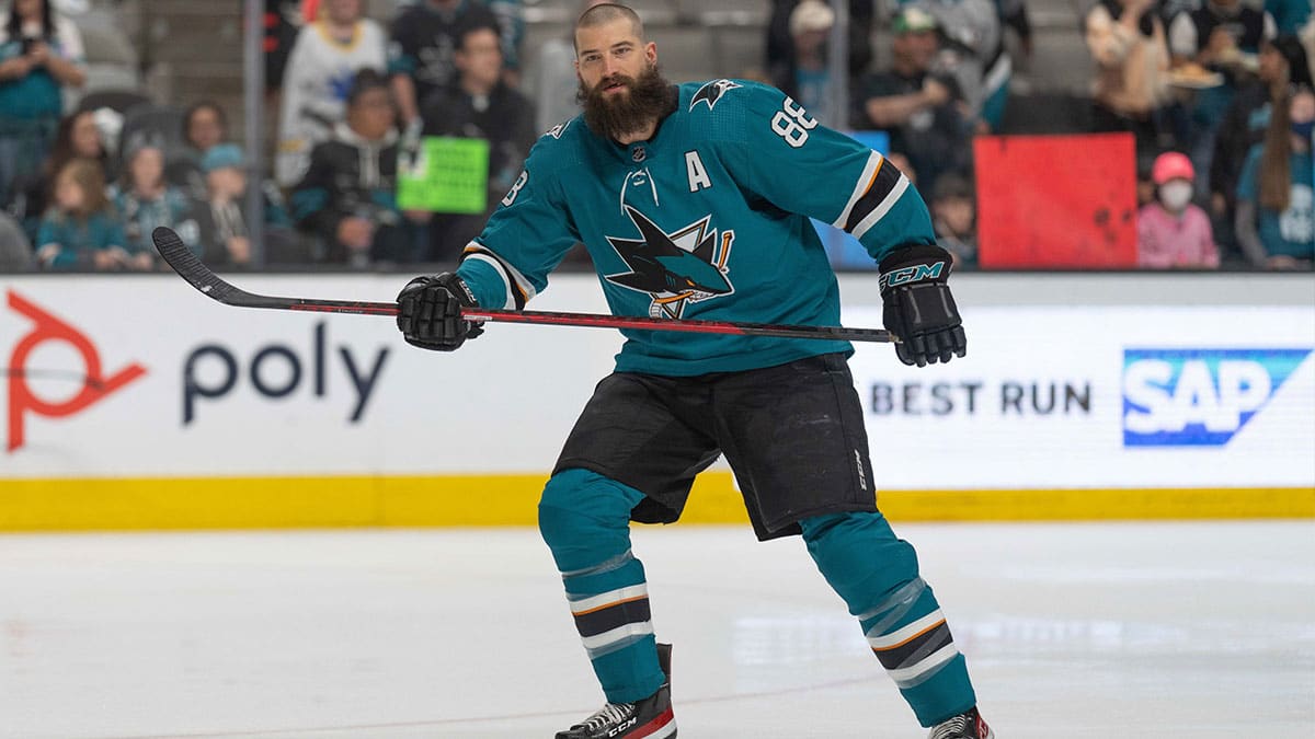 San Jose Sharks defenseman Brent Burns (88) warms up before the start of the first period against the Columbus Blue Jackets at SAP Center at San Jose.