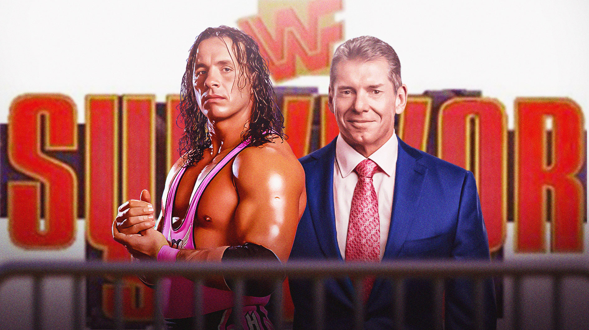 1990s Bret Hart next to Vince McMahon with the 1997 Survivor Series logo as the background.