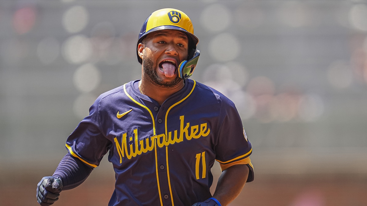 Milwaukee Brewers left fielder Jackson Chourio (11) reacts after hitting a home run against the Atlanta Braves during the second inning at Truist Park. 