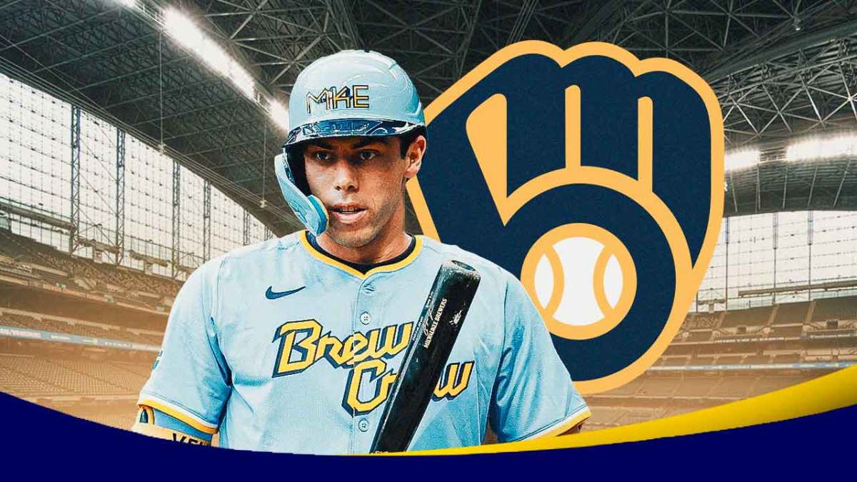 Brewers star Christian Yelich with a bat in his hand