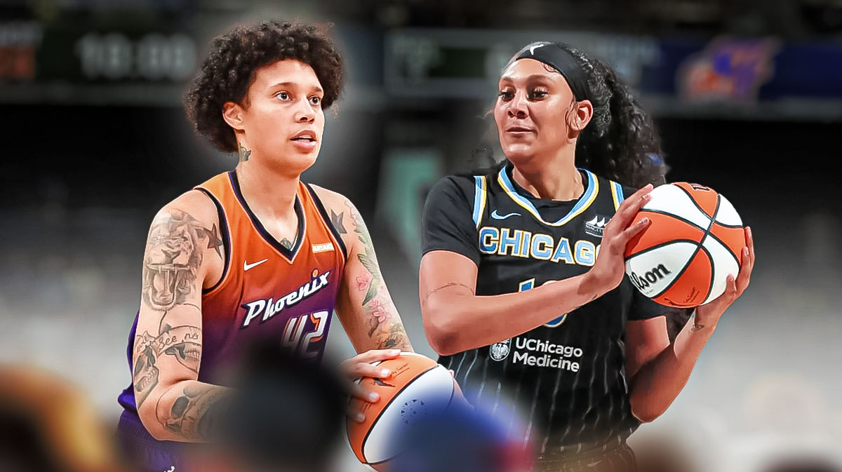 Phoenix Mercury player Brittney Griner and Chicago Sky player Kamilla Cardoso