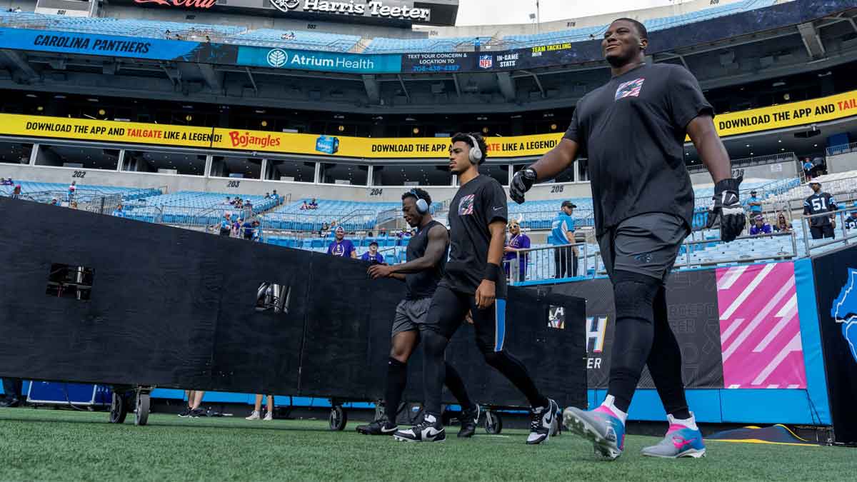 Panthers defensive tackle Derrick Brown and quarterback Bryce Young