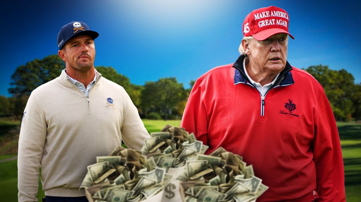 bryson dechambeau and donald trump with money between them
