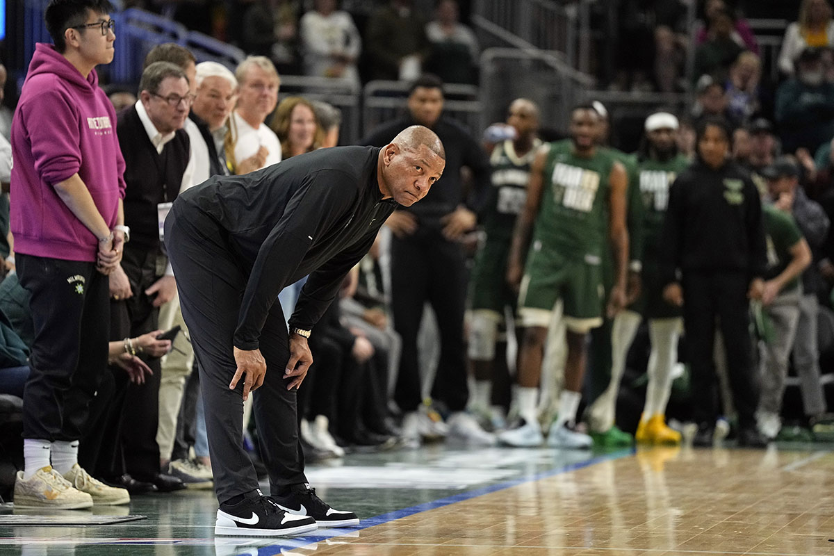 Milwaukee Bucks head coach Doc Rivers during game five of the first round for the 2024 NBA playoffs against the Indiana Pacers at Fiserv Forum.