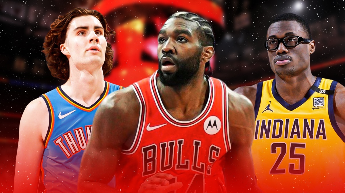 Bulls, Bulls free agency, NBA free agency, Bulls signings, Bulls free agency grades, Josh Giddey, Patrick Williams and Jalen Smith with Bulls arena in the background