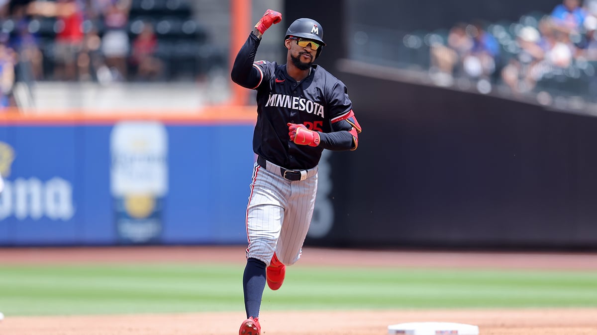 Minnesota Twins center fielder Byron Buxton (25) reacts as he rounds the bases after hitting a solo home run against the New York Mets during the second inning at Citi Field.