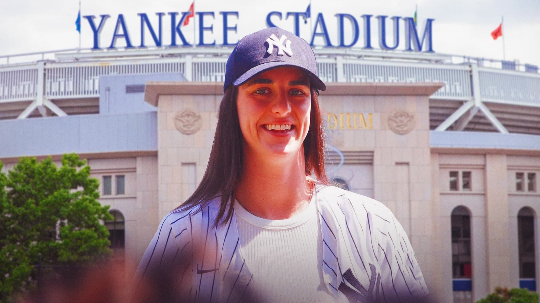 Caitlin Clark in a Yankees hat