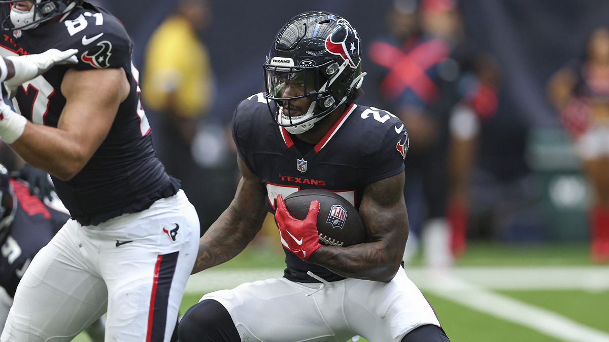 Houston Texans running back Cam Akers (22) runs with the ball during the game against the New York Giants at NRG Stadium.