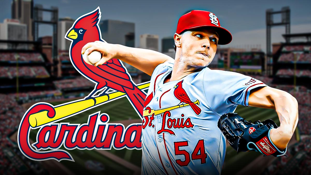 Sonny Gray pitching in a St. Louis Cardinals uniform with Busch Stadium / Cardinals logo behind him as Gray and the Cardinals won two straight games against the Padres and Cardinals pitching keeps the Cardinals Playoffs hopes alive.