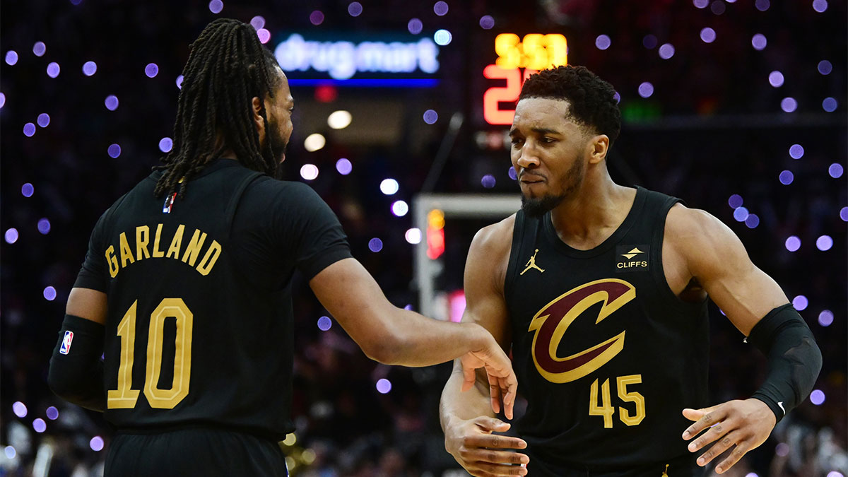 Cavaliers Darius Garland and Donovan Mitchell celebrating