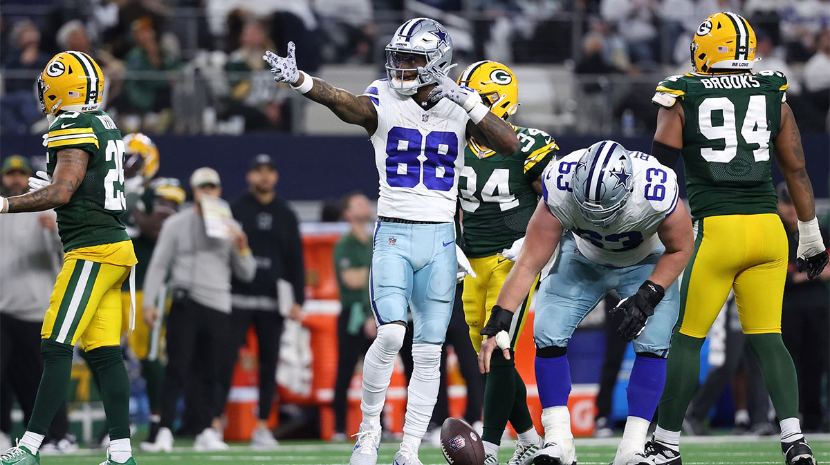 Dallas Cowboys wide receiver CeeDee Lamb (88) reacts after the second half of the 2024 NFC Wild Card Game against the Green Bay Packers at AT&T Stadium.