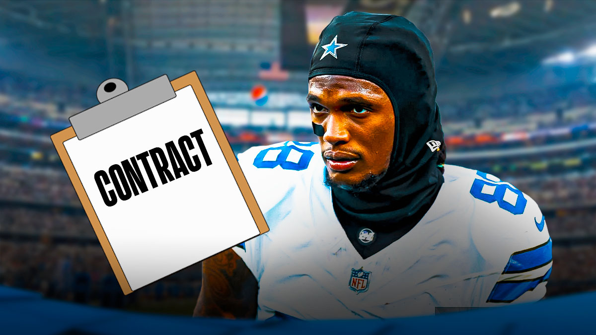 CeeDee Lamb looks nervous next to a contract document