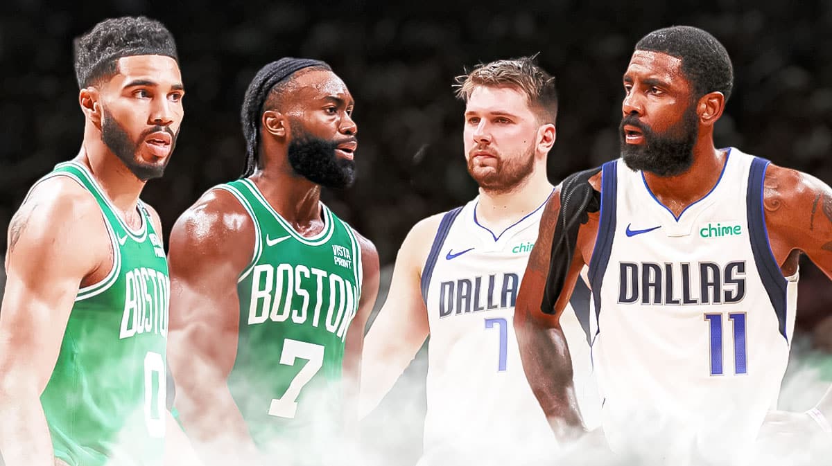 Celtics' Jayson Tatum and Jaylen Brown and Mavericks' Luka Doncic and Kyrie Irving